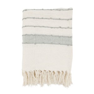 50"x60" Boho Charm Woven Striped with Fringe Throw Blanket Ivory - Saro Lifestyle - 1 of 3