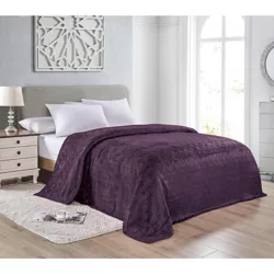 Plazatex Amrani Bedcover Embossed Blanket, Soft Premium Microplush, King, Plum