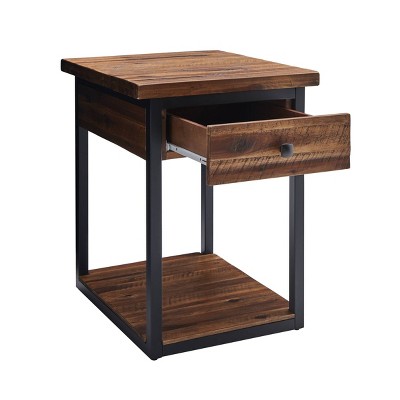 Claremont Rustic Square Wood & Metal End Table with Storage