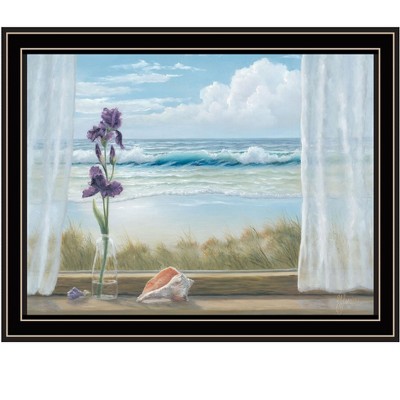 HomeRoots Irises on Windowsill Black Framed Print Wall Art