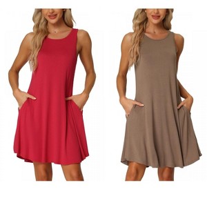 INSPIRE CHIC Women's 2 Pcs Sleeveless Crew-Neck Sleep Dress with Pockets Nightgown Set - 1 of 4