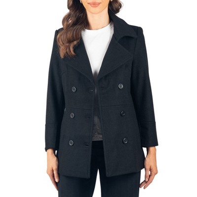 Alpine Swiss Emma Women's Wool Peacoat – Double-Breasted 3/4 Length Overcoat, Stylish & Warm Blazer for Fall & Winter
