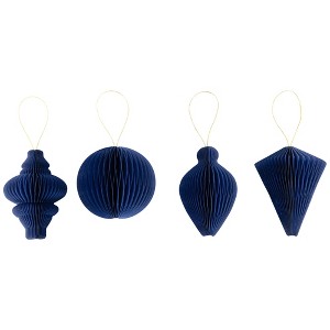 Northlight Accordion Honeycomb Foldable Paper Christmas Ornaments - 4" - Navy Blue - Set of 4 - 1 of 4