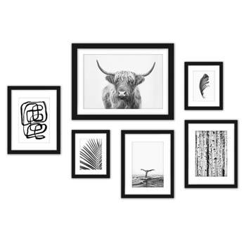 (set Of 6) Framed Prints Gallery Wall Art Set Black & White Art By Sisi ...