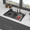 DOMETOUR Gunmetal Black Waterfall Kitchen Sink - 33x22 inch Single Bowl 16 Gauge Stainless Steel Workstation with Pull-Out Faucet & Cup Washer - 3 of 4