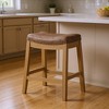 HomeRoots 26" Tan and Natural Faux Leather and Solid Wood Backless Counter Height Bar Chair - 2 of 4