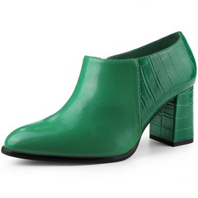 Allegra K Women's Pointy Toe Patchwork Chunky Heels Oxford Ankle Booties