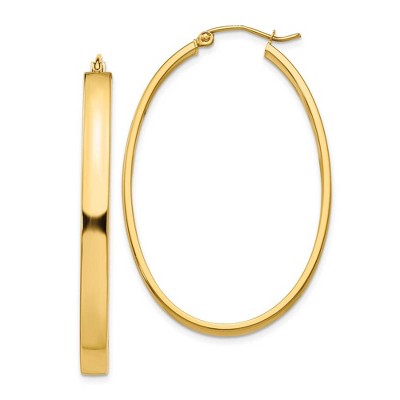 Black Bow Jewelry 4mm, 14k Yellow Gold Large Oval Hoop Earrings, 45mm (1 3/4 Inch)