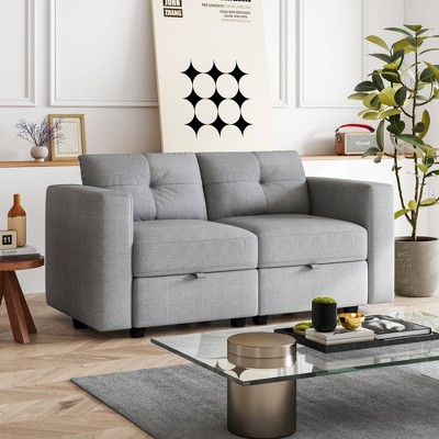 ATJafurn Upholstered Sectional Sofa With Storage, Sleeper Couches Square Arm Sofa For Living Room, Apartments and Small Space