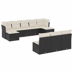 vidaXL 10 Piece Patio Sofa Set with Cushions Black Poly Rattan - Black and Cream Without Table - 1 of 4