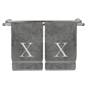 BC BARE COTTON Monogrammed Hand Towel, 100% Turkish Cotton - Set of 2 - Gray - Silver Block - 1 of 4
