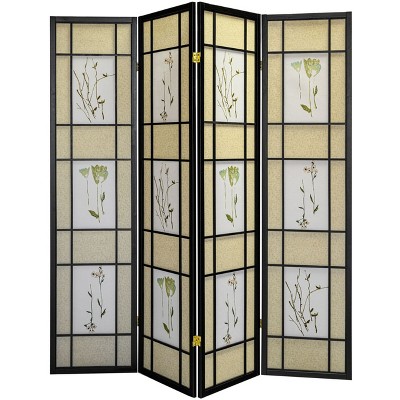 4 Panel Black Floral Accented Screen Room Divider With Wood Frame And   GUEST 16e84b23 9bb2 4df3 A866 F4c7772f7389