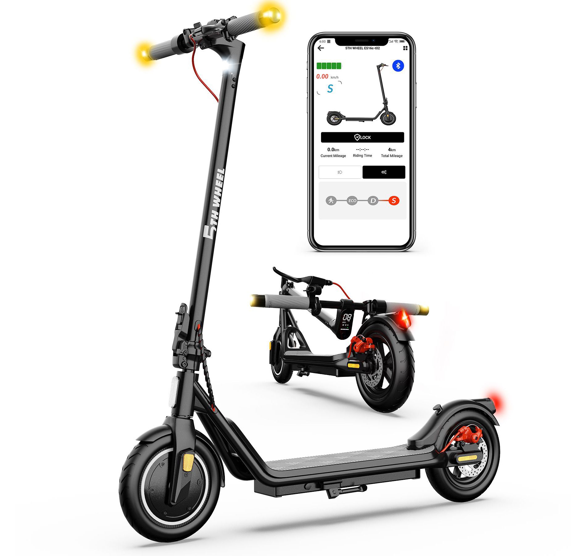 5TH WHEEL V20PRO Electric Scooter - 600W Peak, 18 mph, 12 Mile Range, 265 lbs Capacity, 10" Solid Tires, with Turn Signals