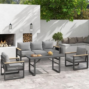 Heynemo Aluminum Patio Furniture Set, 4 Piece Outdoor Conversation Set with Dining Table, Metal Patio Furniture Set for Porch Backyard Garden - 1 of 4