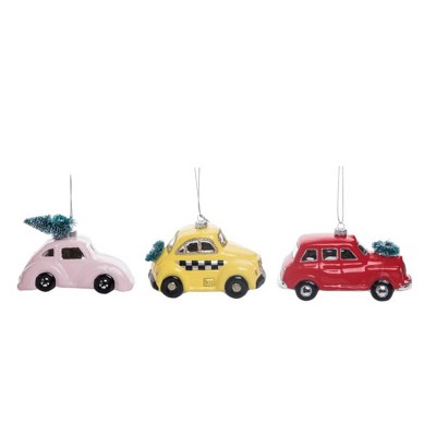 Transpac Glass Car Ornament Set of 3 Christmas Home Decorations