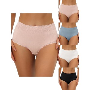 Allegra K Women's High Waist Tummy Control Lace Trim 5 Packs Ribbed Briefs White Small - 1 of 4