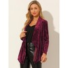 INSPIRE CHIC Women's Shawl Collar Pocket Open Front Velvet Cardigan - 4 of 4