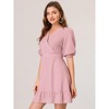 INSPIRE CHIC Women's V-neck Puff Short Sleeve Ruffled Hem Mini Dresses - 2 of 4