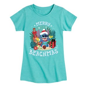 Girls' - Lilo and Stitch - Merry Beachmas Christmas Fitted Short Sleeve Graphic T-Shirt - 1 of 4
