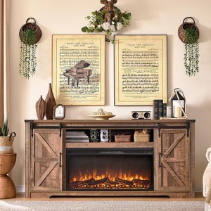 SinCiDo Fireplace TV Stand for 80 Inch TV w/36" Fireplace, Farmhouse Entertainment Center w/Sliding Barn Door & Storage Drawers - 1 of 4