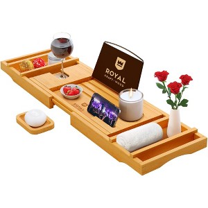 ROYAL CRAFT WOOD Luxury Bathtub Caddy Tray with Expandable Sides - One or Two Person, Bath Caddy Tray, Bonus Free Soap Holder - 1 of 4