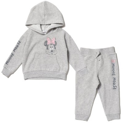 Image of Disney Minnie Mouse Infant Baby Girls Fleece Pullover Hoodie & Pants Gray 18 Months