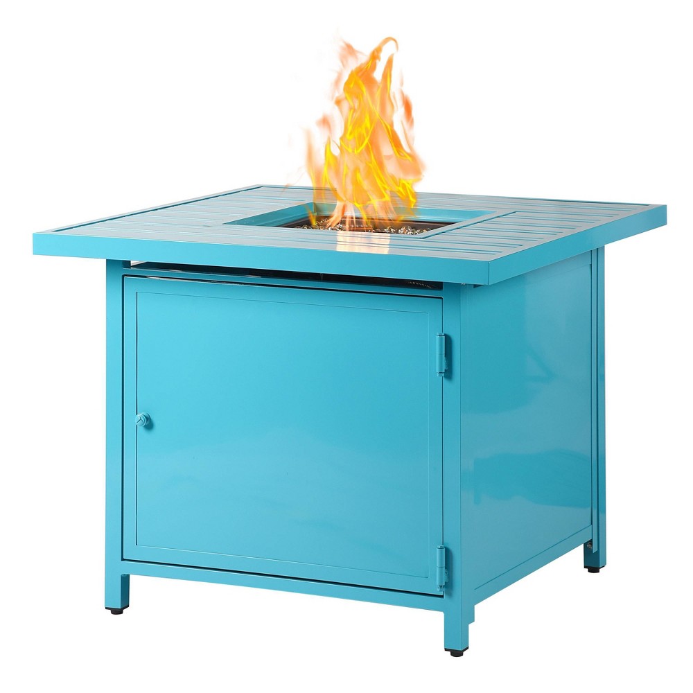 Photos - Electric Fireplace 32" Square Aluminum 37000 BTUs Propane Fire Table with 2 Covers - Blue - O