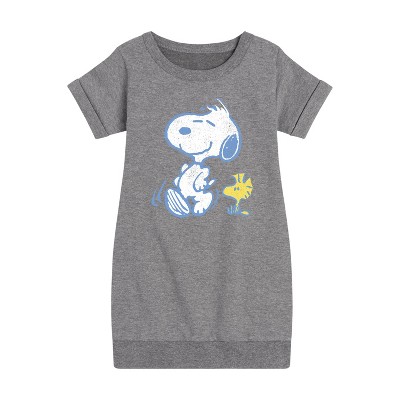 - Peanuts - Snoopy And Woodstock Pastels Graphic Short Sleeve Fleece Dress