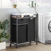 Large Rustic Brown & Black Laundry Basket with Wheels, 3 Compartments, 60L Capacity, Floor Mount, Laundry Room & Bathroom - 2 of 4