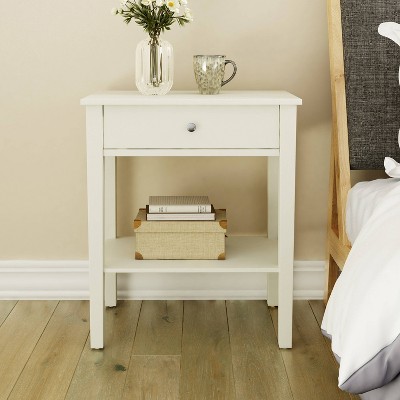 Classic White Wood End Table with Storage Drawer and Shelf