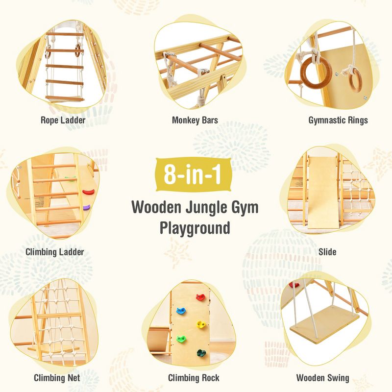 Costway 8-in-1 Jungle Gym Playset, Wooden Climber Play Set with Monkey Bars Colorful/Natural, 5 of 11