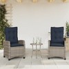 vidaXL 3-Piece Bistro Set with Adjustable Chairs & Cushions - Gray Poly Rattan, Navy Seat Cover, Weather-Resistant Outdoor Patio Furniture - 3 of 4