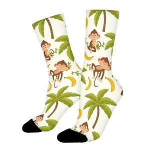 Monkey On Palm Tree Women Printed Crew Socks Funny Funky Socks Soft Polyester Novelty Gifts for Artists Men - 1 of 1