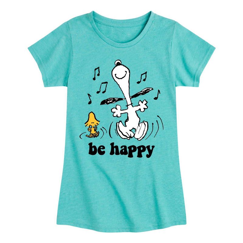 Boys' Peanuts Be Happy Dance Short Sleeve Graphic T-Shirt - Turquoise Blue, 1 of 2