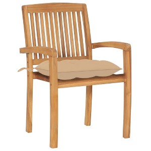 vidaXL 2x Solid Wood Teak Patio Chairs with Cushions - Beige - 1 of 4