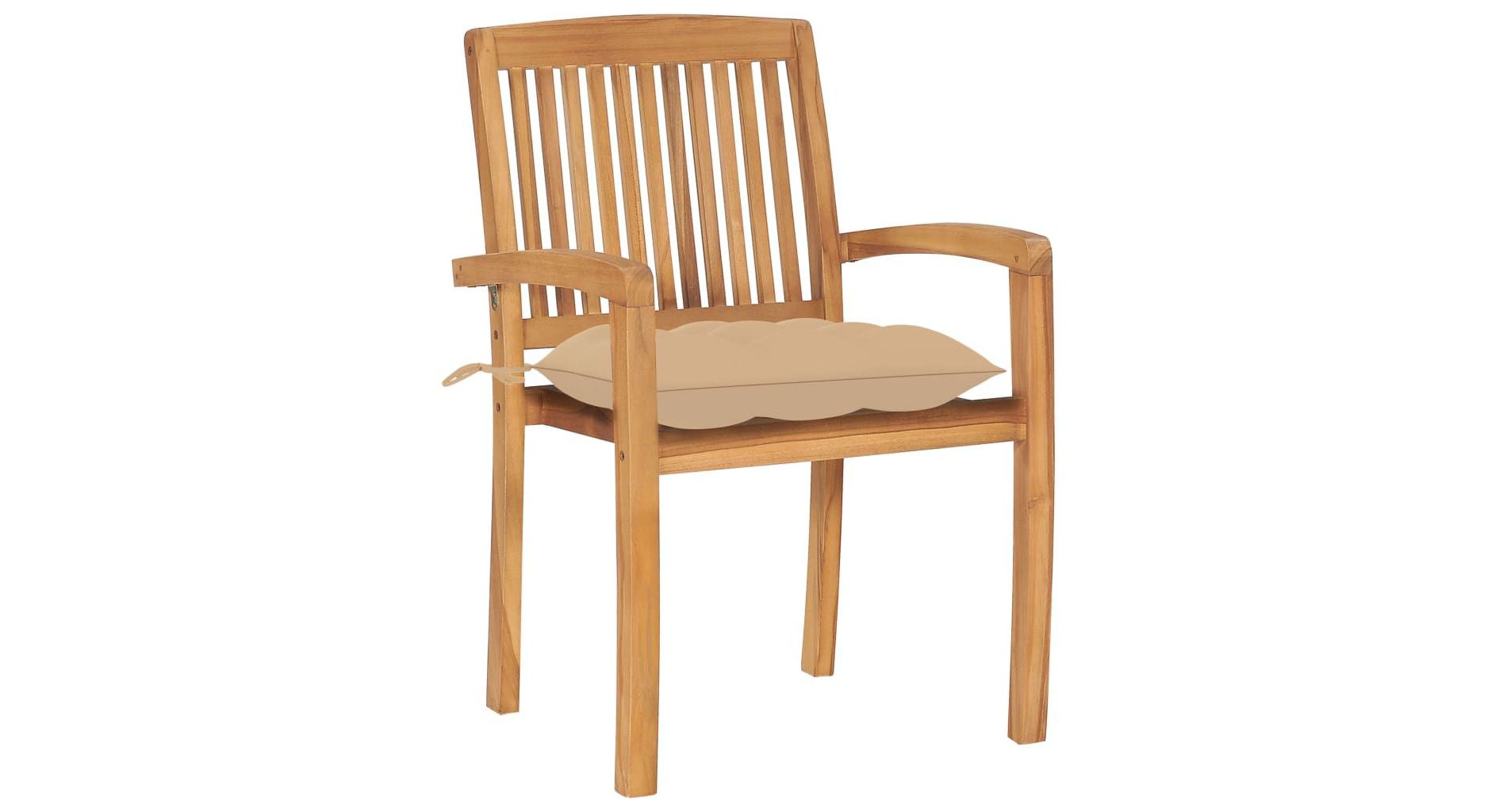 vidaXL 2x Solid Wood Teak Patio Chairs with Cushions - Beige