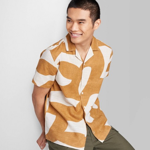 Men's Short Sleeve Notch Collared Button-down Shirt - Original Use™ Tan S :  Target