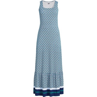 Lands' End Women's Tall Cotton Modal Square Neck Tiered Maxi Dress