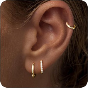 Small Sterling Silver Huggie Hoop Earrings Set for Women, 14K Gold Plated Hoops Stacks for Multiple Piercings - 1 of 4