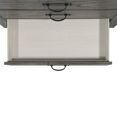 Gray Pine Transitional 5-Drawer Chest with Black Metal Trim