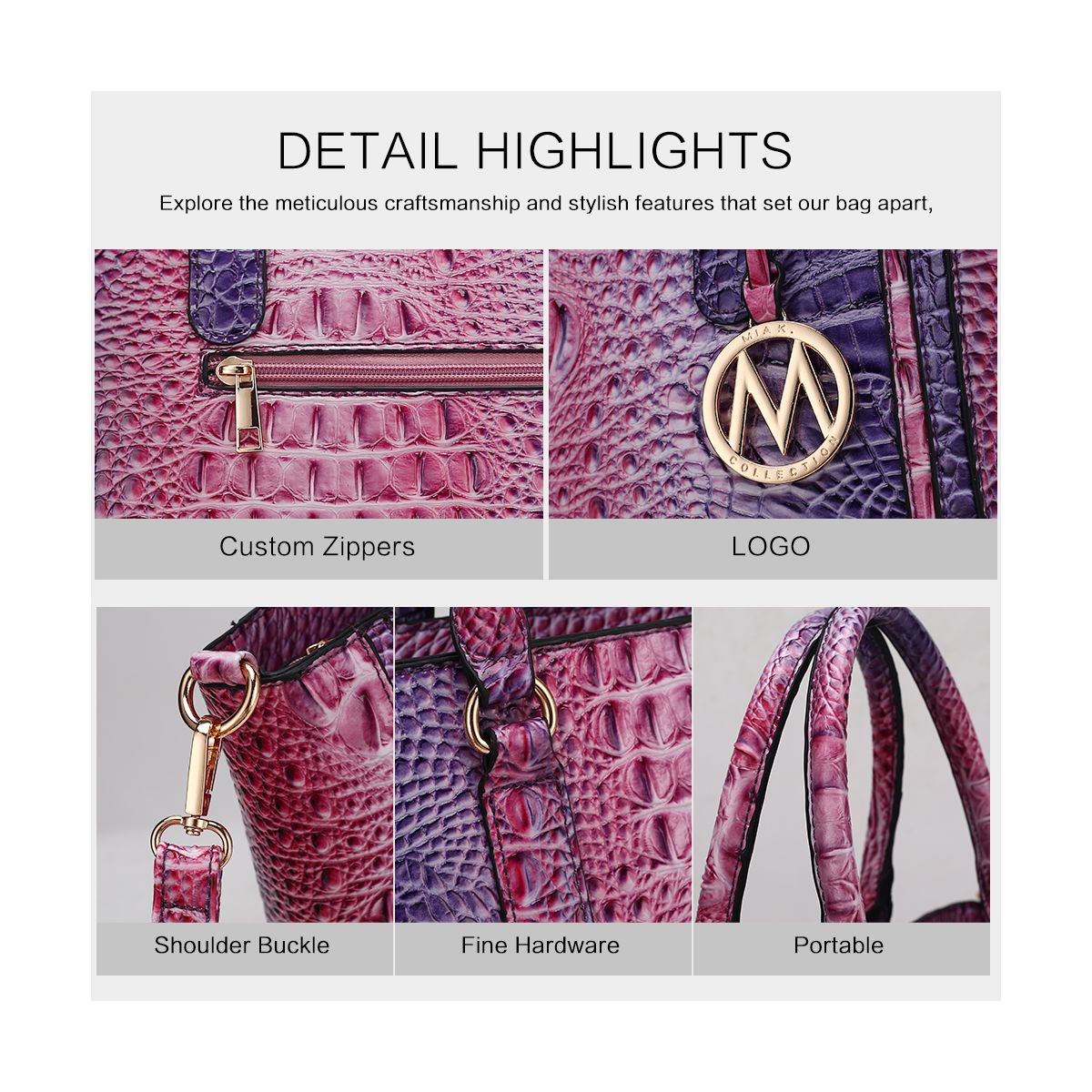 Gradient Rainbow Crocodile Embossed Satchel with Wallet, Bonnie | MKF Collection by Mia K - thumbnail 5