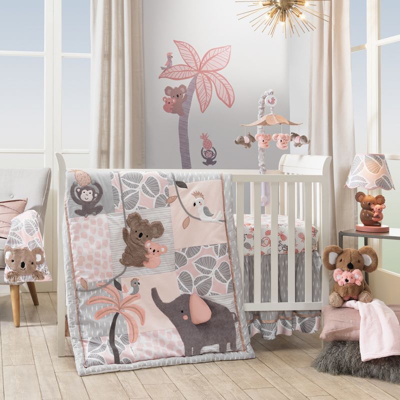 Lambs & Ivy Calypso Cotton Fitted Crib Sheet - Pink, Gray, White, Animals, 3 of 5