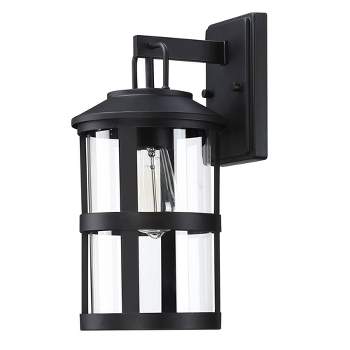 Glass Outdoor Wall Light Black - Wellfor: Weather-Resistant, Retro-Inspired, E26 Bulb Compatible, All-Weather Design, Rust-Resistant Aluminum Base