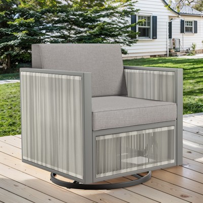 POCASSY Luxury Patio Swivel Glider Rocking Chair, All Weather Round Wicker Rattan Swivel Chair for Porch