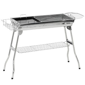 Charcoal Grill, Stainless Steel Portable Folding BBQ, Camping, Picnic, Party, Tailgating and Travel with Pan, Grill Rack, Shelves, and Hooks - 1 of 4