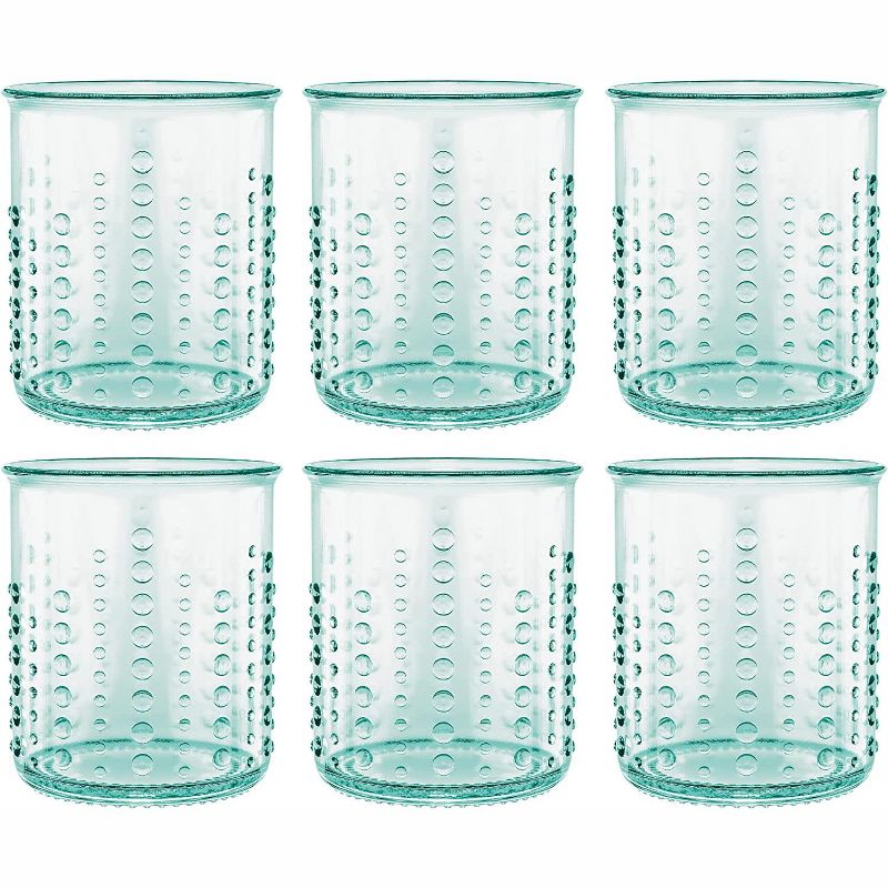 Amici Home Italian Recycled Green Urchin Double Old Fashioned Glasses, Drinking Glassware with Green Tint, Hobnail Design, Set of 6,12-Ounce, 1 of 8