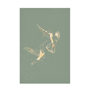 Sarah Manovski  'Sage Green Gold Hummingbirds' Canvas Art - 1 of 4