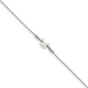 Black Bow Jewelry Sterling Silver Butterfly Station And 1mm Curb Chain Anklet, 9-10 Inch - 1 of 3