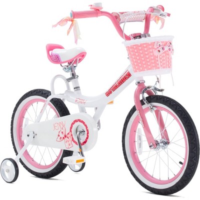 RoyalBaby Princess Girl Children's Bicycle Outdoor Ride-On Bike with Training Wheels, Kickstand, Adjustable Seat and Basket, 16 Inch, Jenny/White-Pink