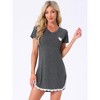 cheibear Women's Pajama Dress Heart Print Lace Trim Short Sleeves Lounge Nightgowns - 3 of 4